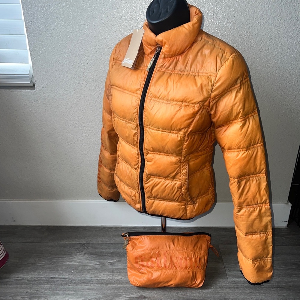 John Galliano Puffer Jacket size 36 with matching clutch bag.